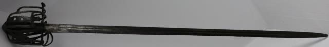 Appraisal: TH C SCOTTISH BROADSWORD BONE GRIP WITH IRONBASKET HANDLE STRAIGHT