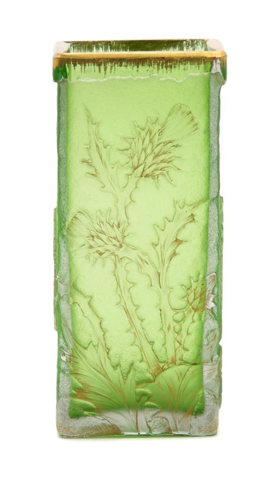 Appraisal: A Daum Cameo Glass Vase of square form with thistle