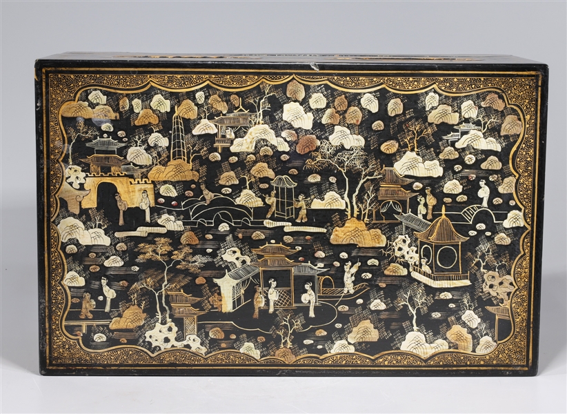 Appraisal: Large Chinese gilt lacquer covered box with allover figures and