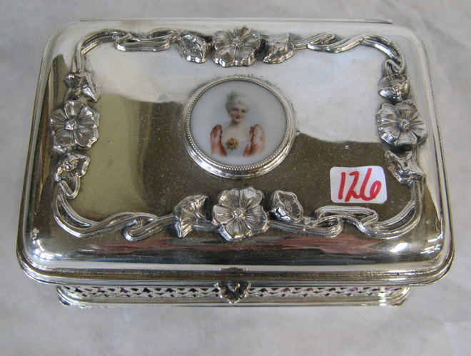 Appraisal: AMERICAN ORNATE SILVER PLATED JEWELRY BOX the hinged lid with