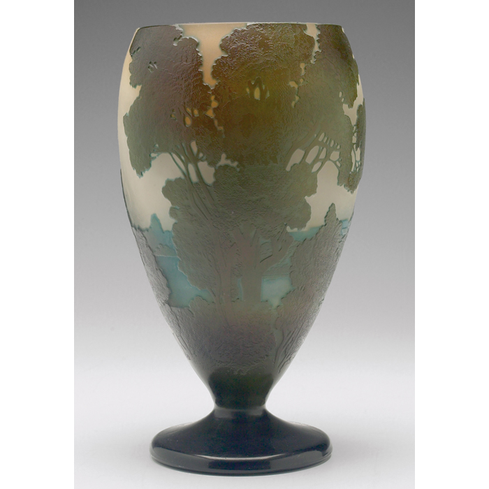 Appraisal: Galle vase tapered footed form with cameo cut green trees