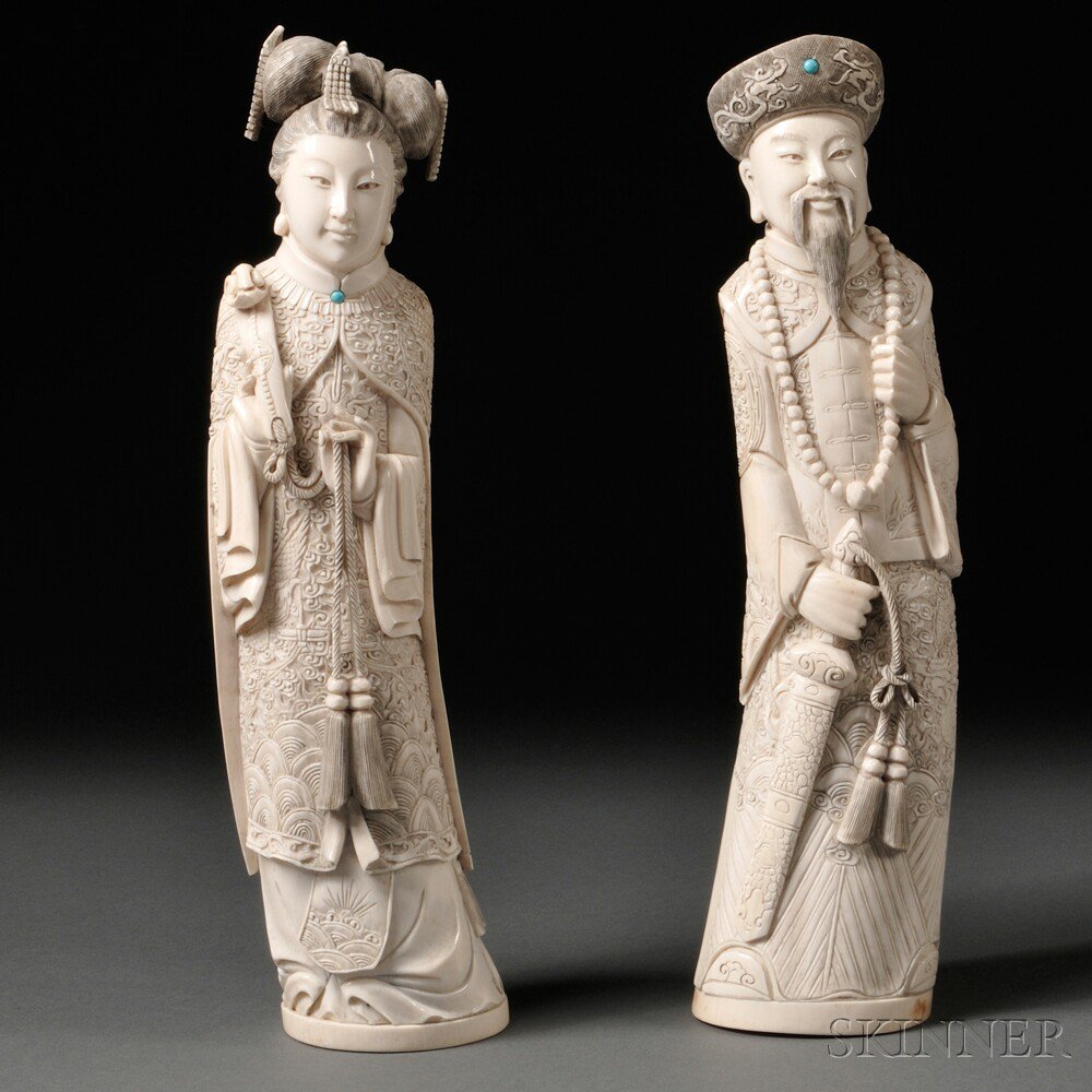 Appraisal: Ivory Emperor and Empress China th century dressed in Imperial