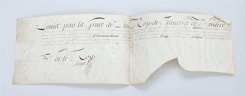 Appraisal: FRENCH ROYAL DOCUMENT FRAGMENT LOUIS PAR LA GRACE DE DIEN