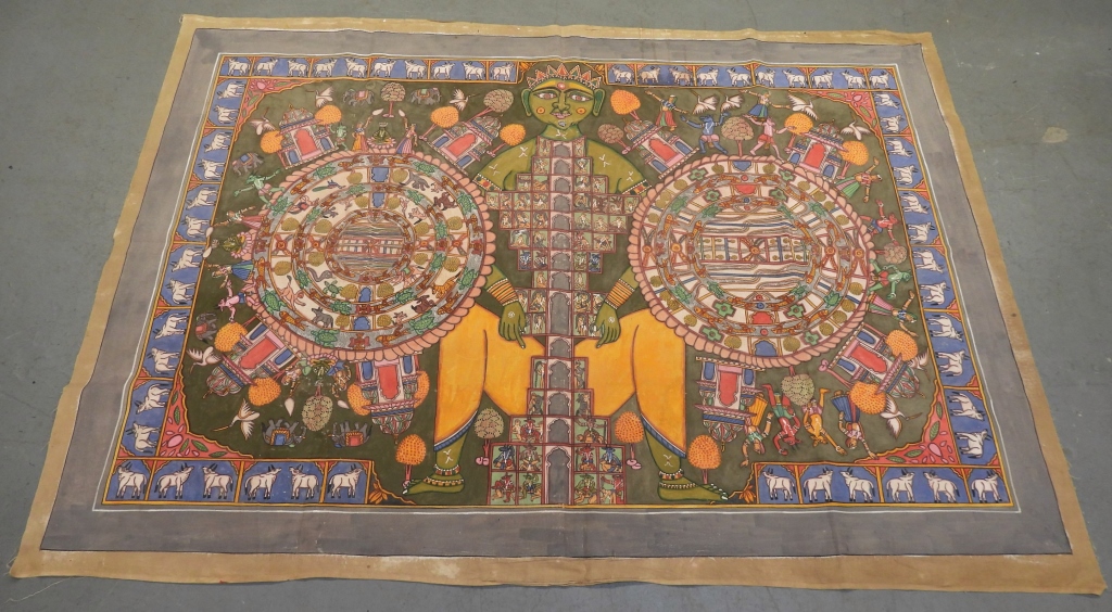 Appraisal: INDIAN JAIN LOKAPURUSHA TANTRIC PAINTING IndiaLate th- th CenturyPolychromatic depiction