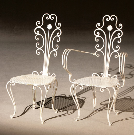 Appraisal: Set of Six Rococo Style White Painted Wrought-Iron Terrace Chairs