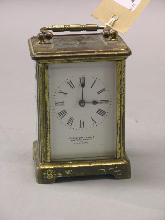 Appraisal: A brass carriage clock with timepiece movement in - with