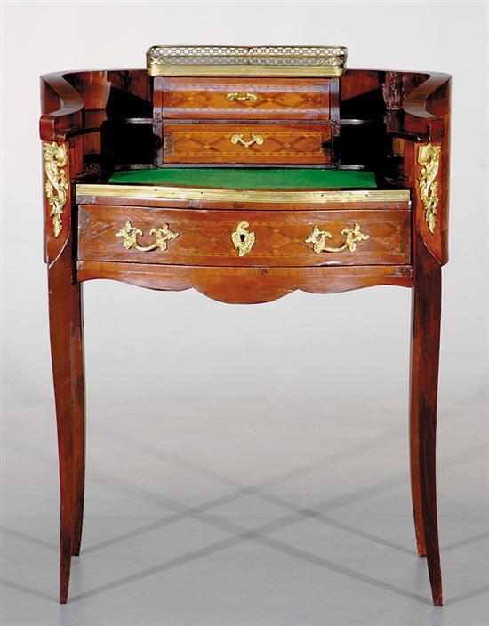 Appraisal: French marquetry and ormolu-mounted lady's writing desk th century horseshoe-shaped