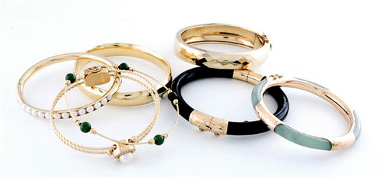 Appraisal: Collection of bracelets jade and gold bangle onyx and gold