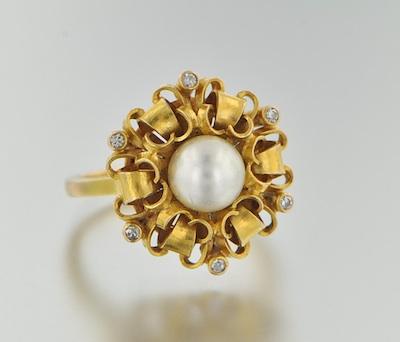 Appraisal: A Ladies' Pearl and Diamond Ring k yellow gold ring