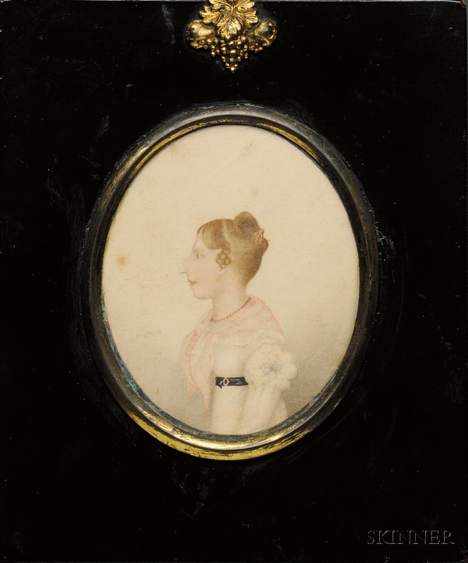 Appraisal: Profile Portrait Miniature of a Woman in White Wearing a