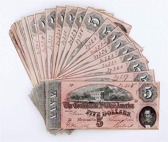 Appraisal: Confederate States of America currency bundle February issue comprised of