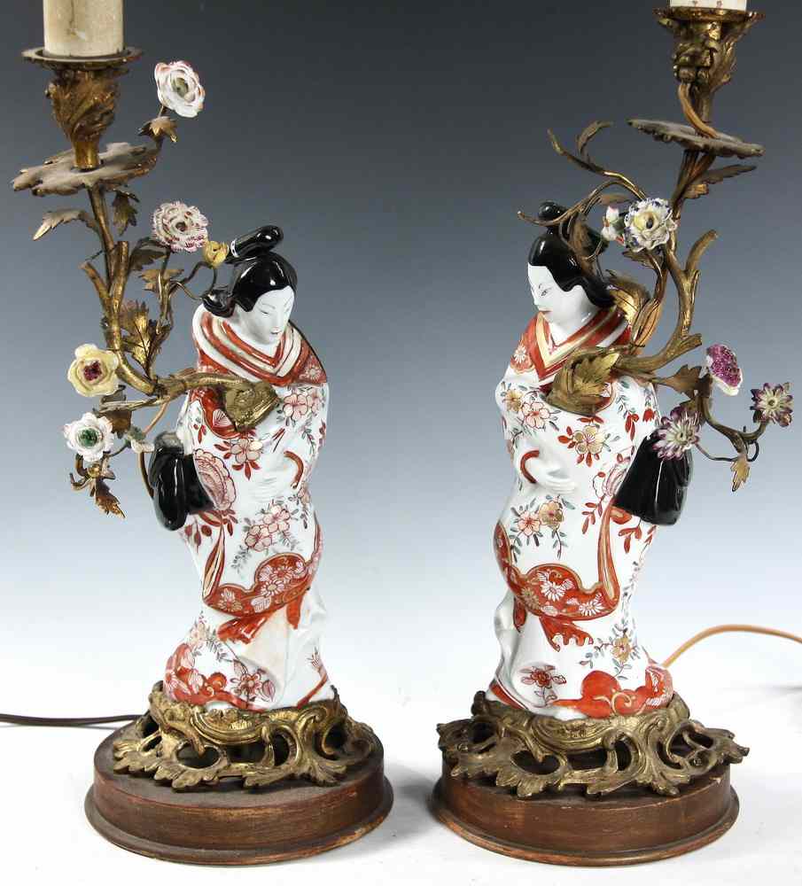 Appraisal: PAIR SATSUMA TABLELAMPS - Satsuma Figural Table Lamps of Standing