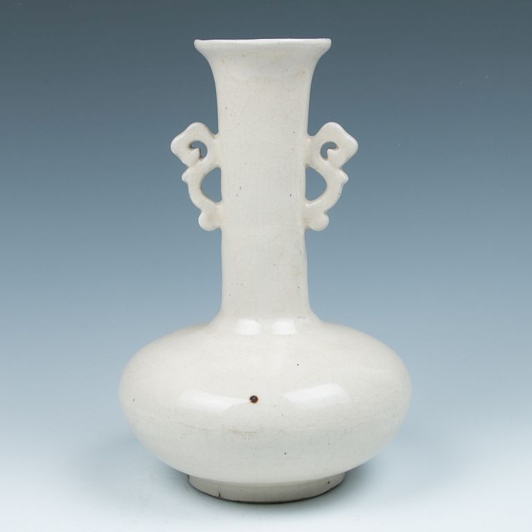 Appraisal: WHITE GLAZED BOTTLE VASE TH TH C Of compressed globular