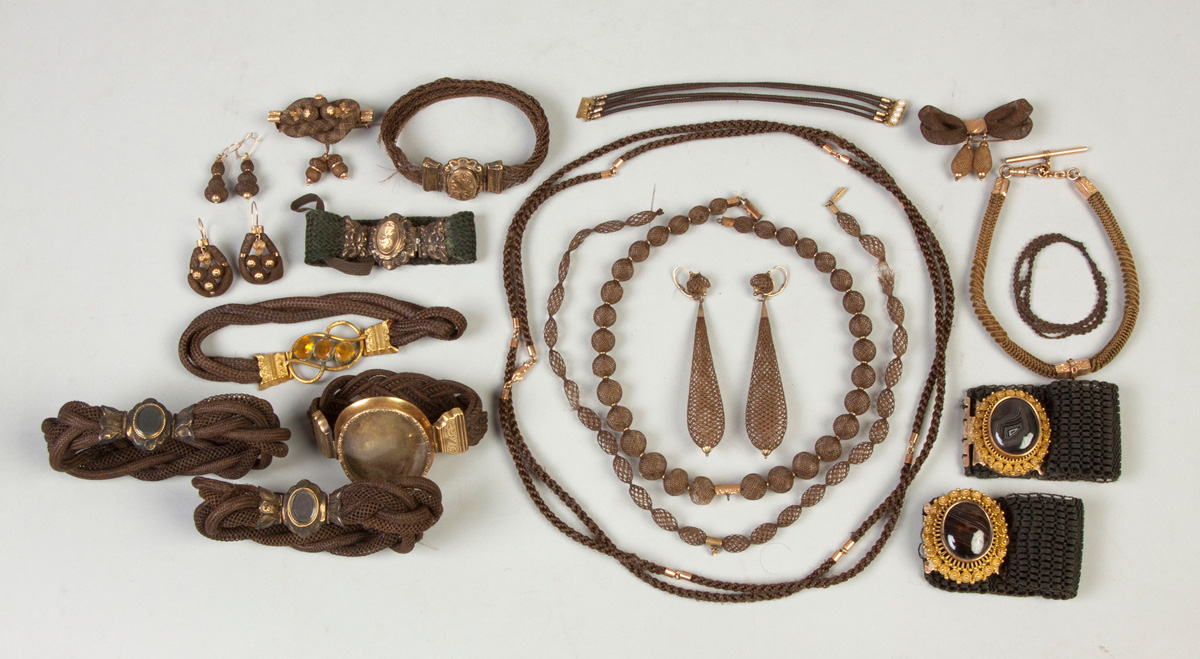 Appraisal: Group of Victorian Hair Jewelry th cent Some gold