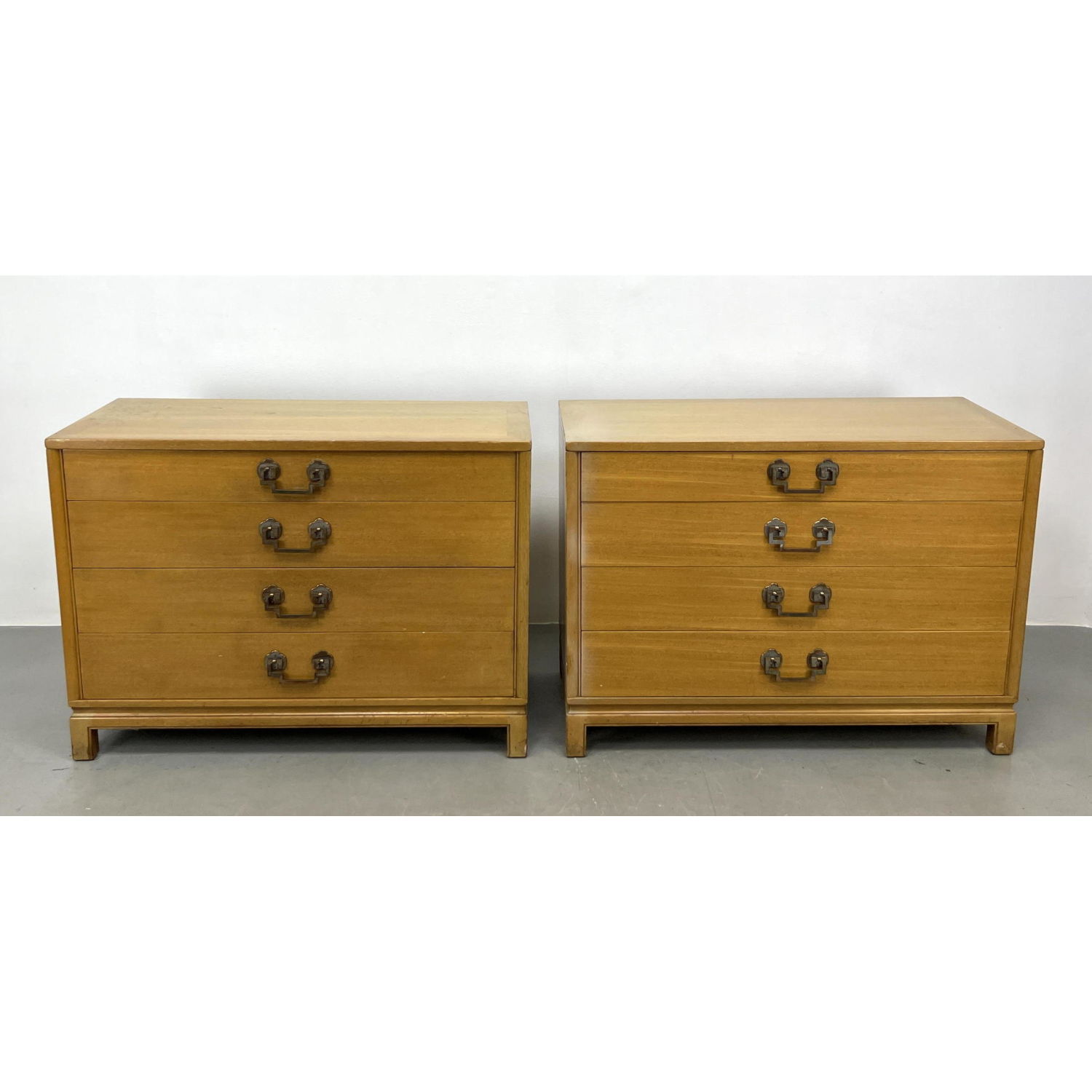 Appraisal: Pr LANDSTROM FURNITURE Blond Wood Dressers Metal Asian style Hardware