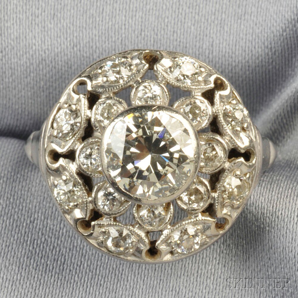 Appraisal: Platinum and Diamond Ring bezel-set with an old European-cut diamond