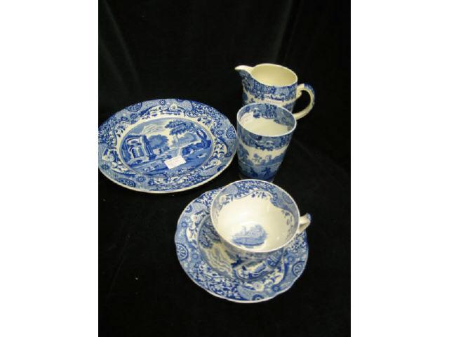 Appraisal: Pcs Spode Italian Blue White ironstone pitcher tumbler plate cup