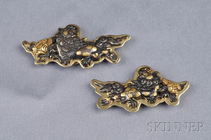 Appraisal: Pair of kt Gold and Mixed Metal Pendant Brooches Gump's