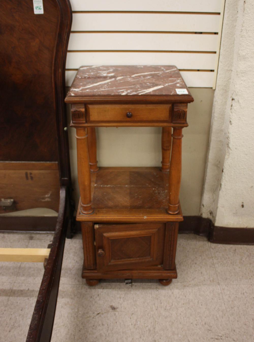 Appraisal: LOUIS XVI STYLE MARBLE-TOP NIGHTSTAND French c a square two-tier