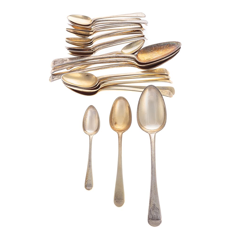 Appraisal: Collection George III Silver-Gilt Armorial Spoons including four serving spoons