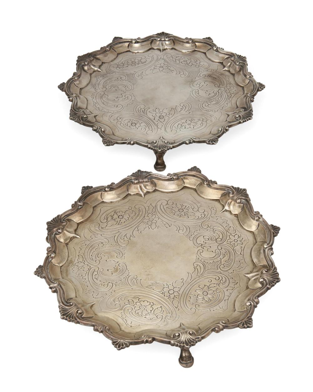 Appraisal: A PAIR OF GEORGIAN ENGLISH STERLING SILVER SALVERSA pair of