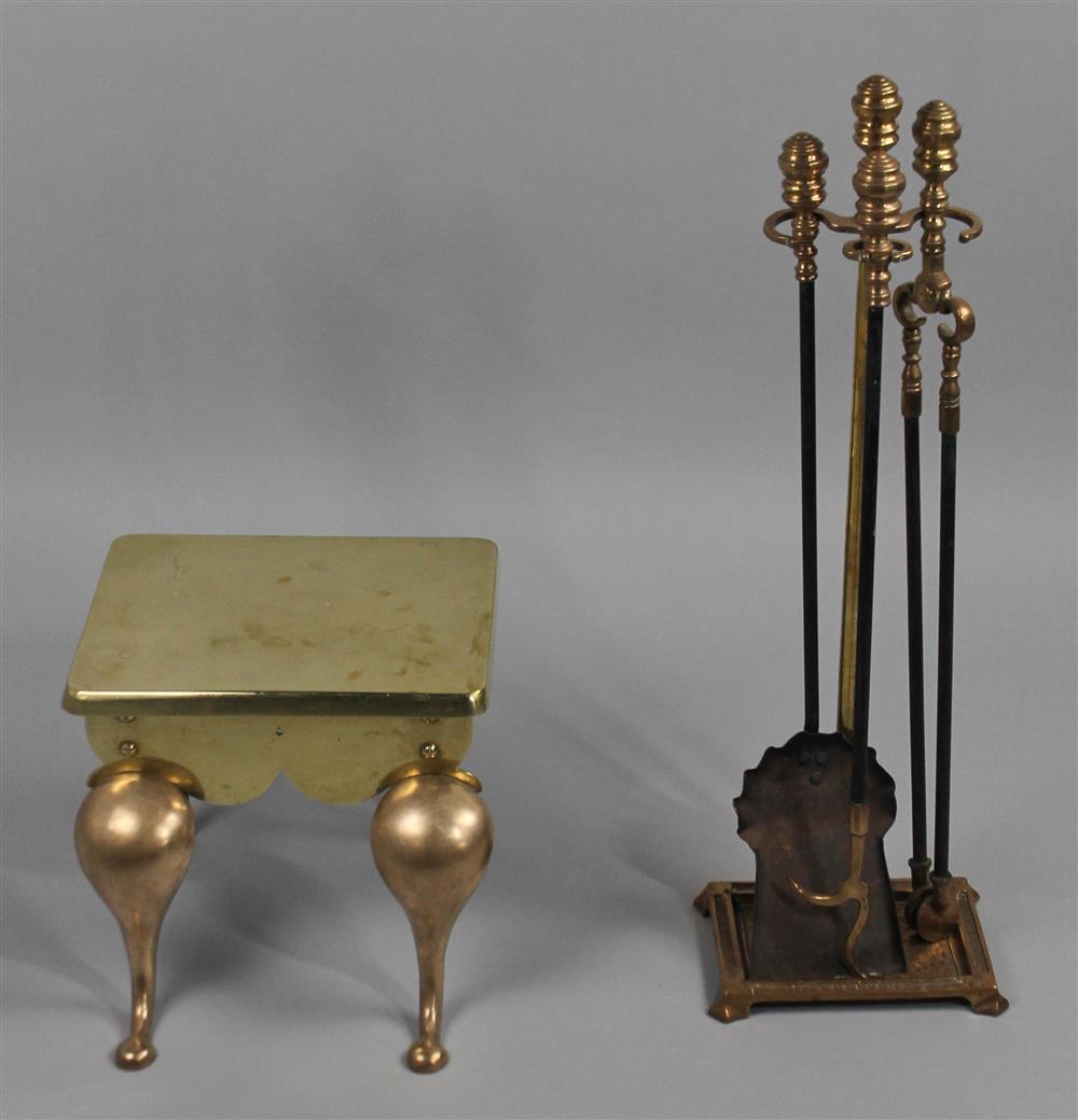 Appraisal: FEDERAL STYLE BRASS FIREPLACE TOOLS TOGETHER WITH A LARGE BRASS