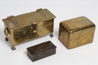 Appraisal: Antique Brass Copper Boxes Group of Antique boxes an incised