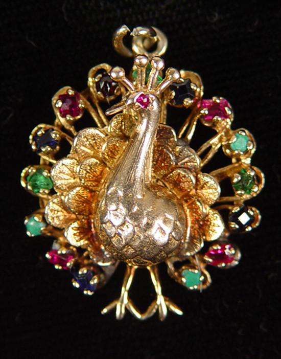 Appraisal: Gold Emerald Ruby Sapphire Peacock Charm k yellow gold grams