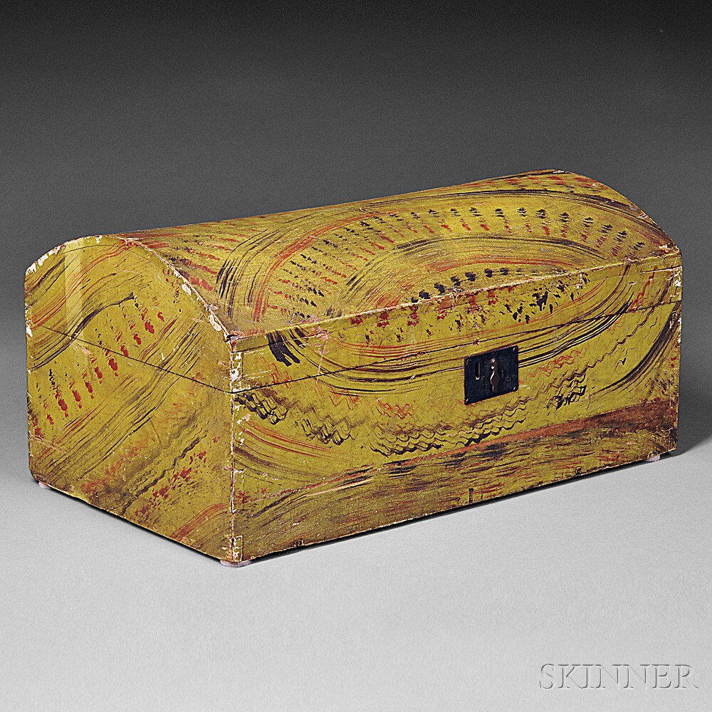 Appraisal: Paint-decorated Poplar Dome-top Trunk New England early th century with