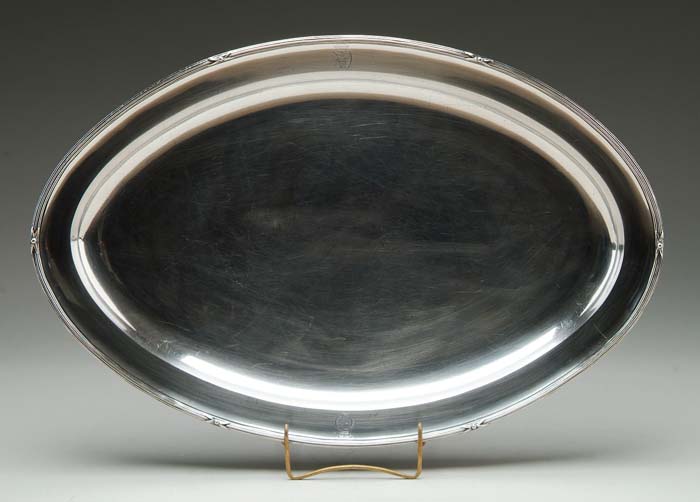 Appraisal: GEORGE III SILVER MEAT DISH J Young London Plain oval