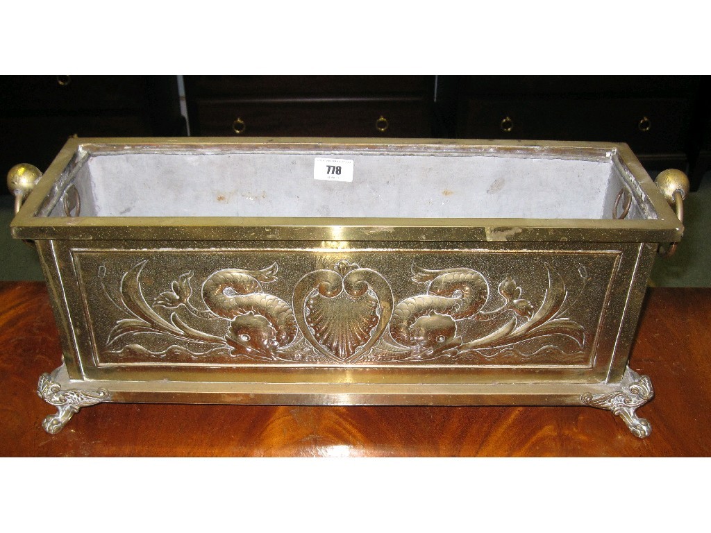 Appraisal: Embossed brass planter