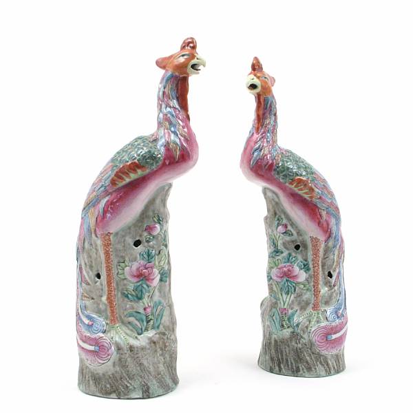 Appraisal: A pair of Chinese famille rose enameled porcelain phoenix height