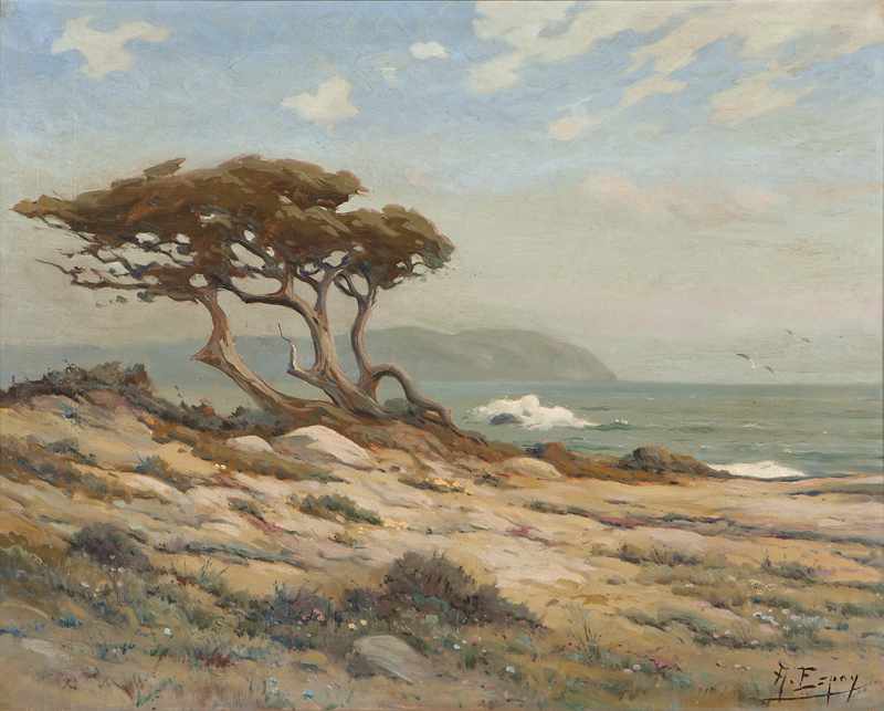 Appraisal: Cypress coastline oil on canvas '' H x '' W