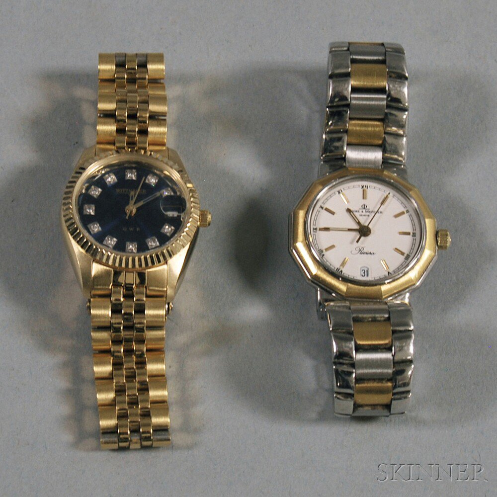 Appraisal: Two Wristwatches a gold-tone Wittnauer QWR twelve-diamond stainless steel watch