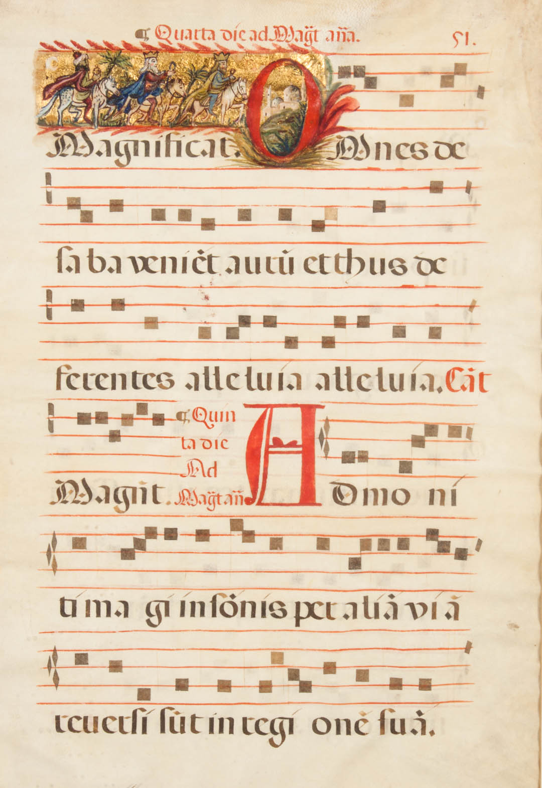 Appraisal: th century Illuminated Antiphonal page Capital O illuminated with Illustration