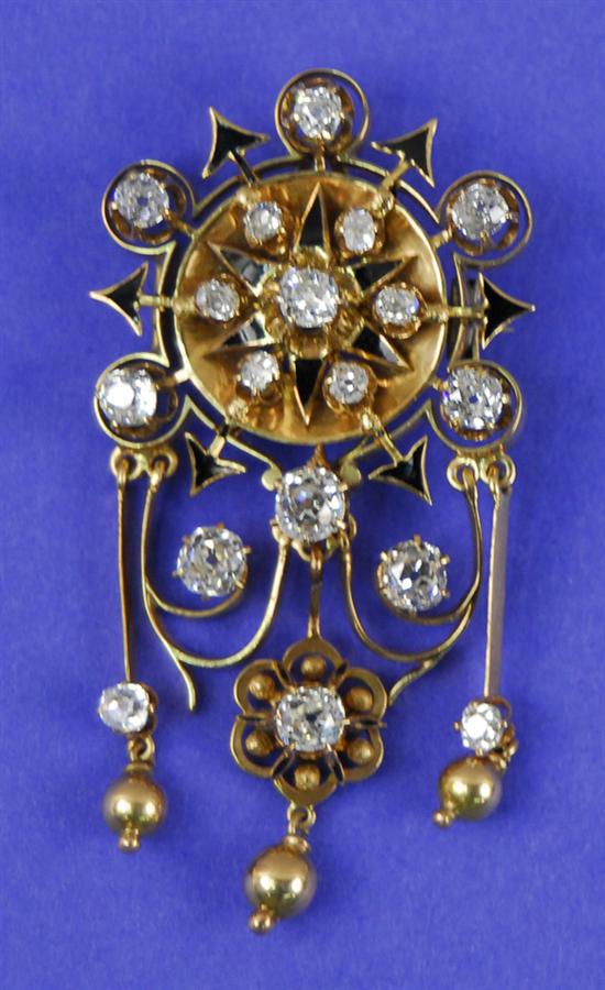 Appraisal: K YELLOW GOLD AND DIAMOND PENDANT BROOCH with prong set