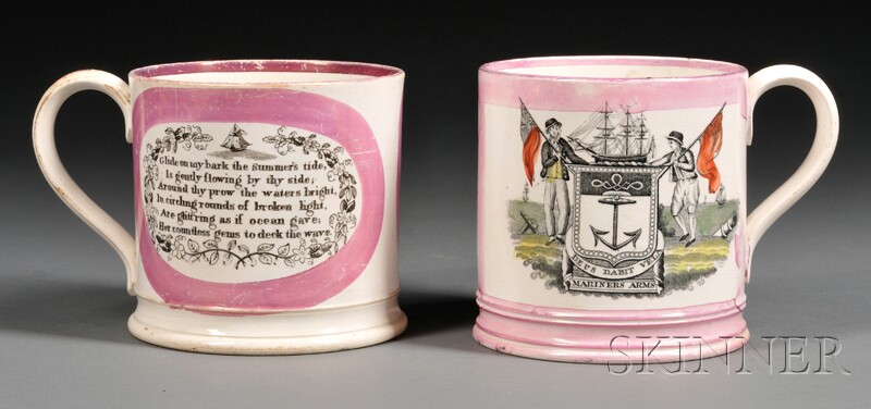 Appraisal: Two Large Sunderland Pink Lustre Transfer-decorated Mugs England th century