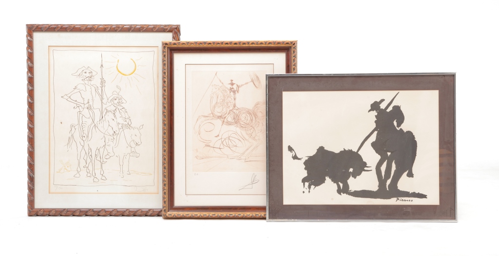 Appraisal: THREE EUROPEAN DON QUIXOTE PRINTS Twentieth century Black and white