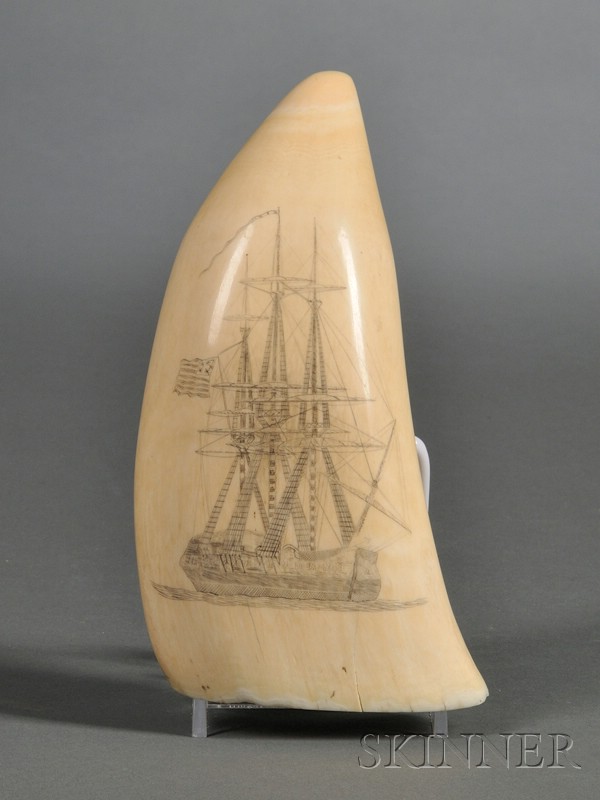 Appraisal: Large Scrimshaw Decorated Whale's Tooth late th century one side