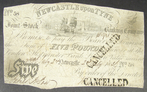 Appraisal: Early th Century cancelled five pound note dated