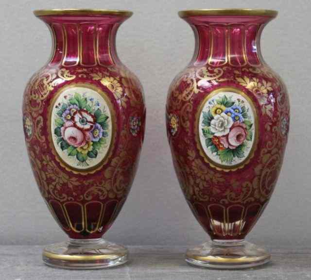 Appraisal: Pair of Ruby Enameled Vases From a Ridgewood Queens NY