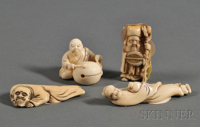 Appraisal: Four Ivory Netsuke Japan th th century two sennin a