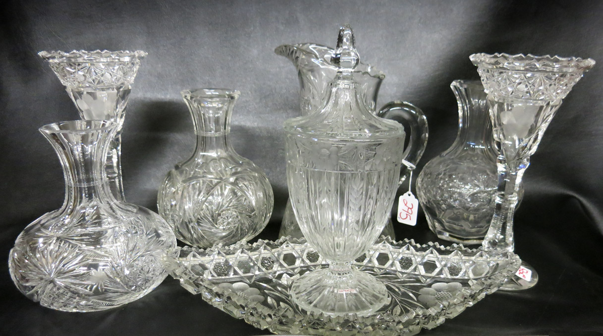 Appraisal: EIGHT PIECES OF CUT AND MOLDED GLASS consisting of two