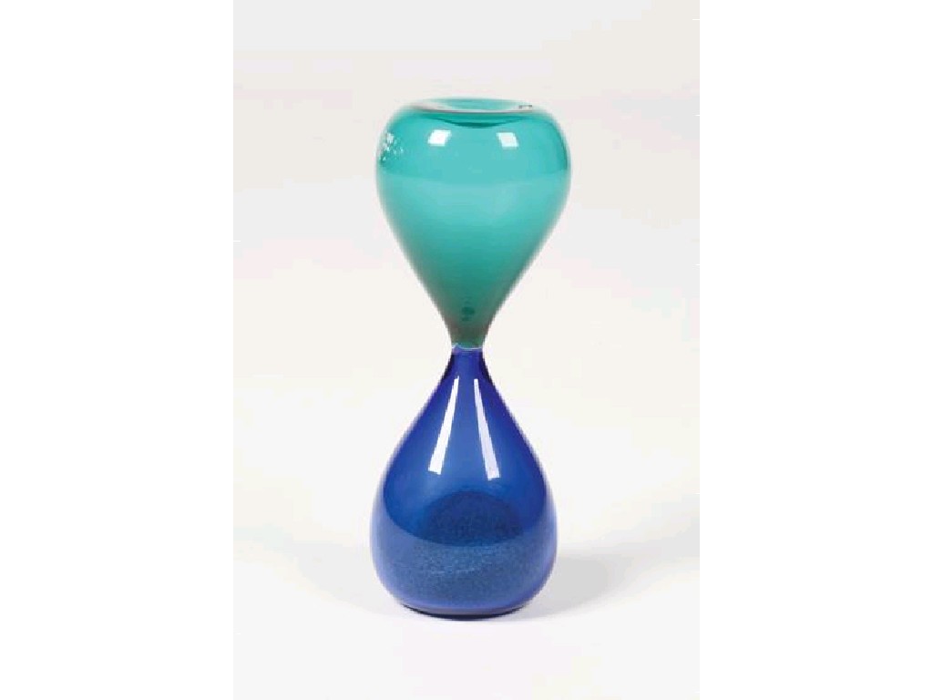 Appraisal: VENINI CO A TWO COLOUR GLASS 'HOURGLASS' in blue and