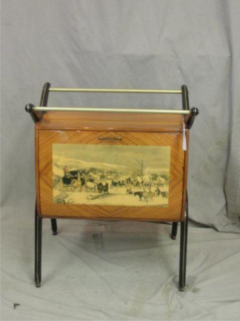 Appraisal: Door Bar Cart with Lighted Mirrored Interior Decorative Winter scene