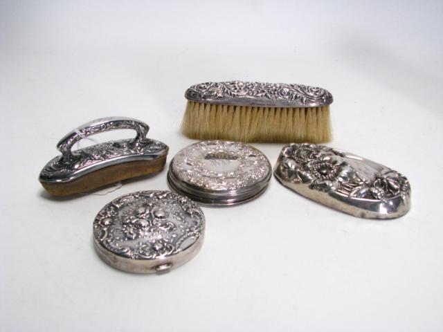 Appraisal: Group of Antique Sterling Vanity Accessories including brush lint remover