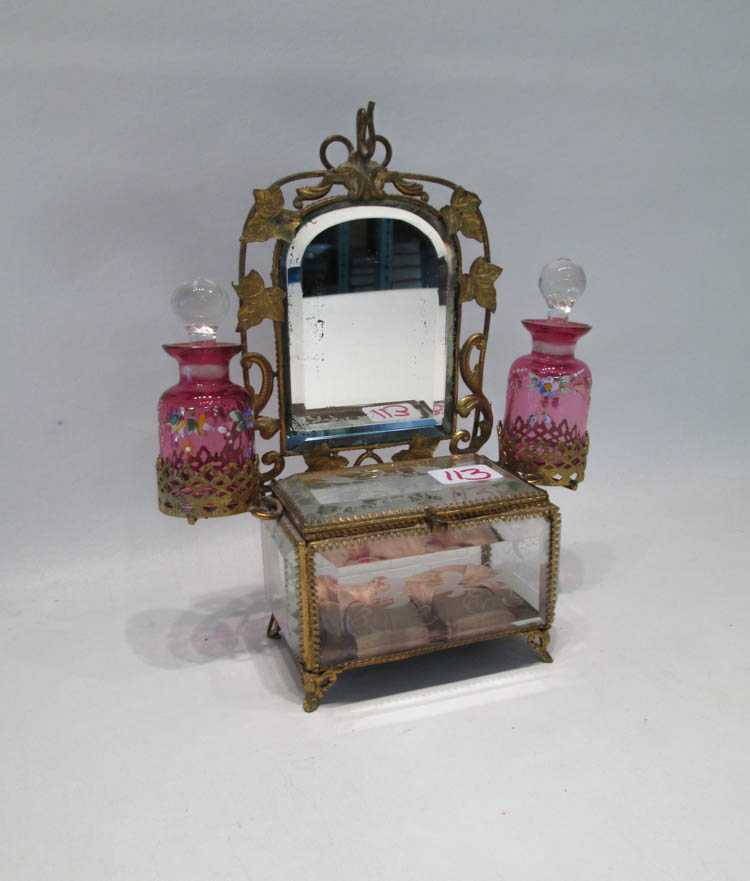 Appraisal: FRENCH VICTORIAN PERFUME CADDY JEWELRY BOX the central leaf and