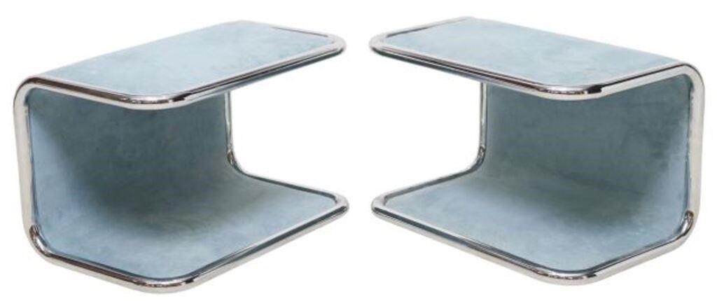 Appraisal: pair Modern stools benches c s tubular chromed steel cantilever