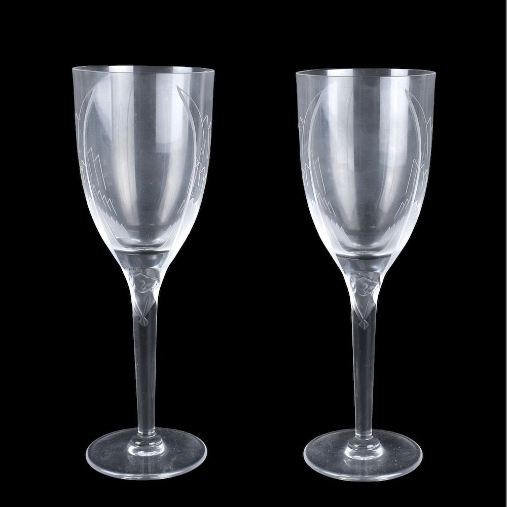 Appraisal: Pair Lalique Ange Crystal Champagne Flutes Pair Lalique Ange Crystal