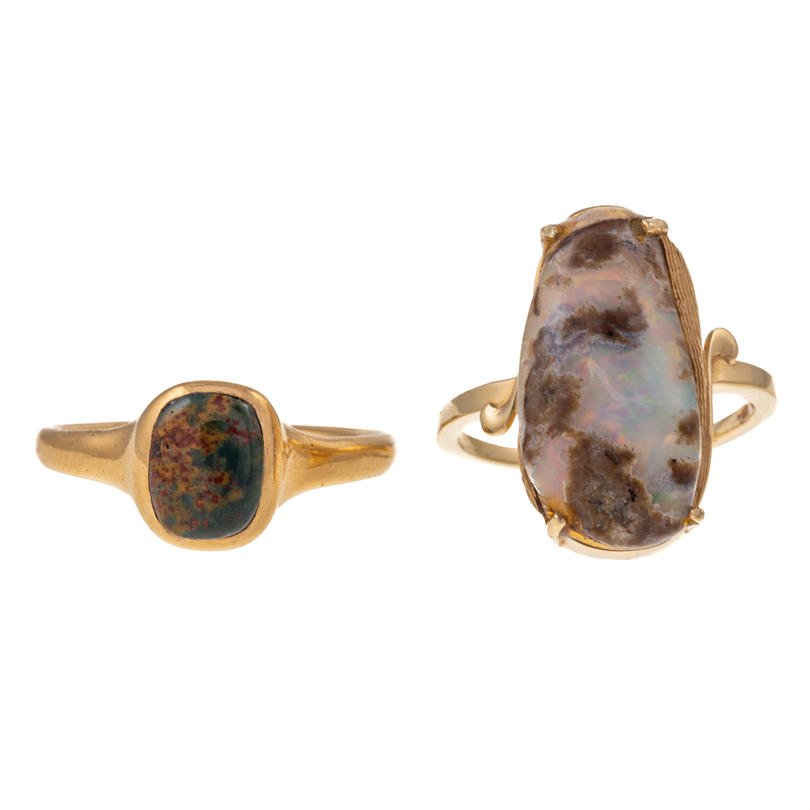 Appraisal: A PAIR OF RINGS FEATURING BOULDER OPAL AGATE K yellow